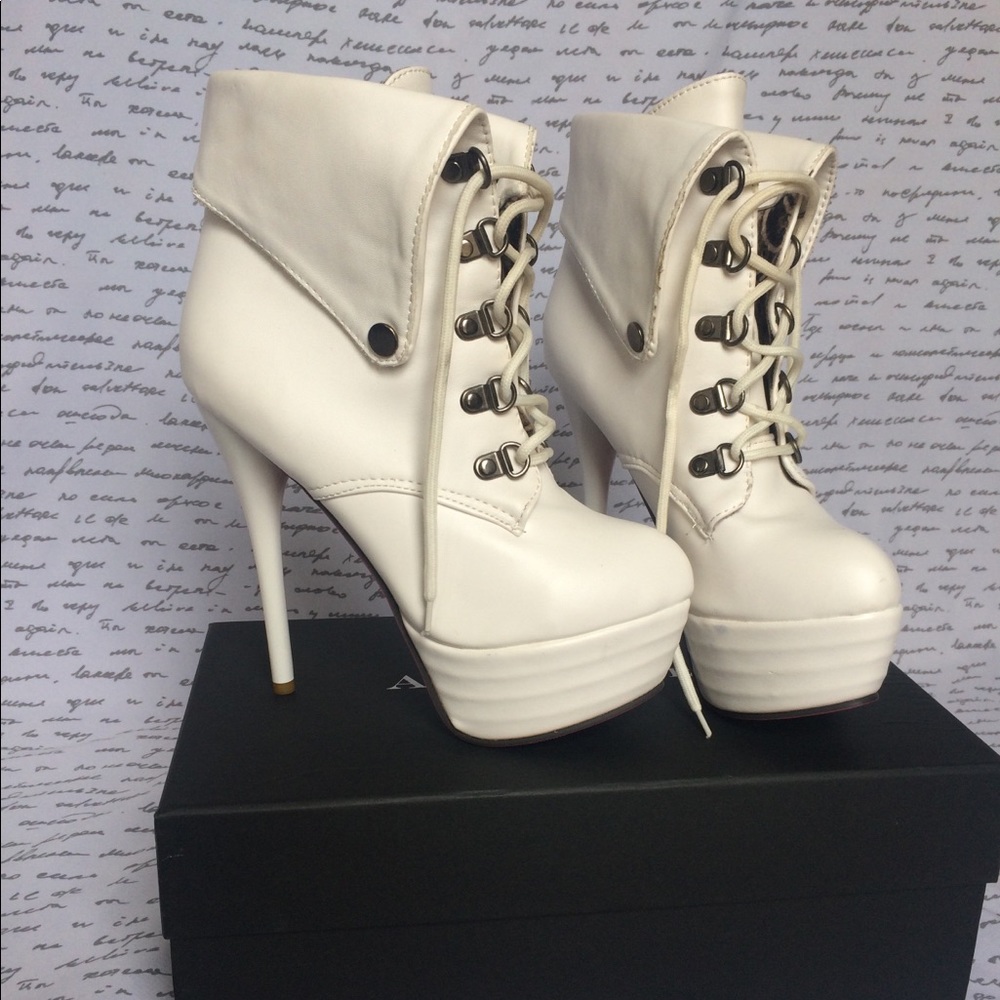 White Lace-Up Platform Booties
